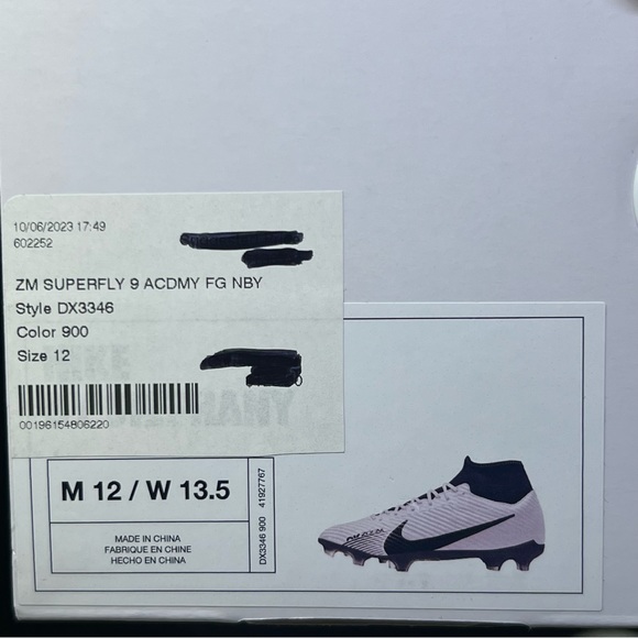 NIKE ZOOM MERCURIAL SUPERFLY 9 ACADEMY FG "NBY" WHITE-BLACK SZ 12 [DX3346-900] - Picture 9 of 10